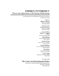 EMERGY SYNTHESIS 5: Theory and Applications of the Emergy Methodology