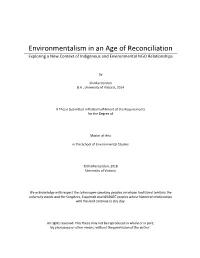 Environmentalism in an Age of Reconciliation Exploring a New Context of Indigenous and Environmental NGO Relationships