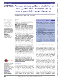 National Citation Patterns of NEJM, the Lancet, JAMA and the BMJ in the Lay Press: a Quantitative Content Analysis