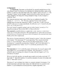 2. Exponents 2.1 Exponents: Exponents Are Shorthand for Repeated Multiplication of the Same Thing by Itself