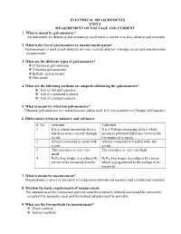 Electrical Measurements Unit-I Measurement of Voltage and Current 1