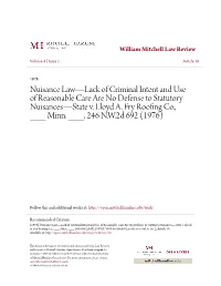 Nuisance Law—Lack of Criminal Intent and Use of Reasonable Care Are No Defense to Statutory Nuisances—State V
