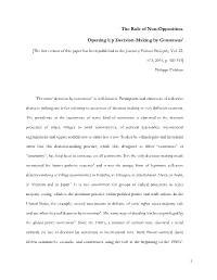 The Rule of Non-Opposition. Opening up Decision-Making by Consensus1