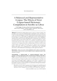 A Balanced and Representative Corpus: the Effects of Strict Corpus-Based Dictionary Compilation in Sesotho Sa Leboa* V.M