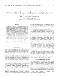 Evolution of Stable Ecosystems in Populations of Digital Organisms