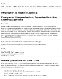 Introduction to Machine Learning: Examples of Unsupervised And