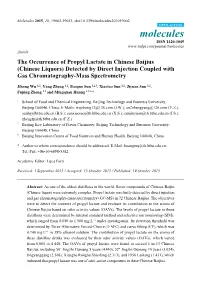 The Occurrence of Propyl Lactate in Chinese Baijius (Chinese Liquors) Detected by Direct Injection Coupled with Gas Chromatography-Mass Spectrometry