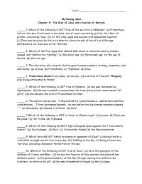 Mythology Quiz Chapter 4: the Rise of Zeus and Creation of Mortals