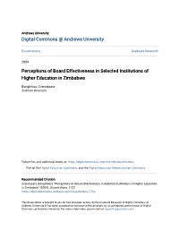 Perceptions of Board Effectiveness in Selected Institutions of Higher Education in Zimbabwe