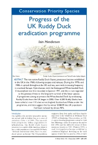 Progress of the UK Ruddy Duck Eradication Programme Iain Henderson