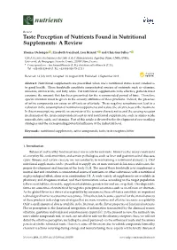 Taste Perception of Nutrients Found in Nutritional Supplements: a Review