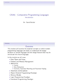 CA341 - Comparative Programming Languages Introduction