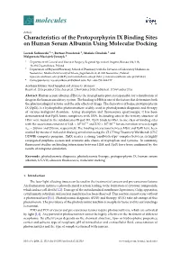 Characteristics of the Protoporphyrin IX Binding Sites on Human Serum Albumin Using Molecular Docking