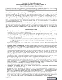 Form 2301-E—General Information (Application for Appointment As Texas Notary Public by Escrow Officer Residing in Adjacent State)