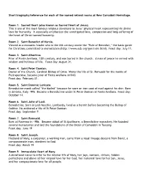 Short Biography/Reference for Each of the Named Retreat Rooms at New Camaldoli Hermitage