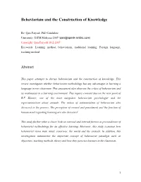 Behaviorism and the Construction of Knowledge