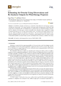 Estimating Air Density Using Observations and Re-Analysis Outputs for Wind Energy Purposes