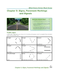 Chapter 5: Signs, Pavement Markings and Signals