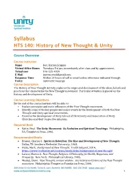 HTS 140: History of New Thought & Unity