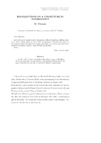 Recollections on a Conjecture in Mathematics