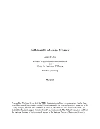 Health, Inequality, and Economic Development Angus Deaton Research Program in Development Studies and Center for Health and Well