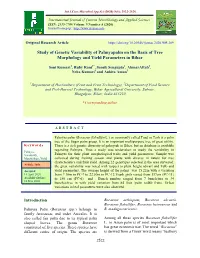 Study of Genetic Variability of Palmyapalm on the Basis of Tree Morphology and Yield Parameters in Bihar
