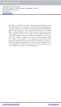 The Cambridge Companion to Weber Edited by Stephen Turner Frontmatter More Information