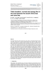 Tidal Elevation, Current and Energy Flux in the Area Between the South