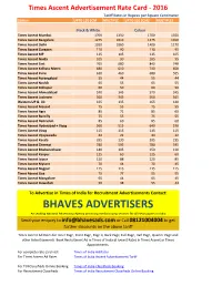 Times Ascent Advertisement Rate Card - 2016 Tariff Rates in Rupees Per Square Centimeter Edition UPTO 120 SCM MULTIPLE UPTO 120 SCM2 MULTIPLE3