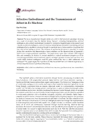 Affective Embodiment and the Transmission of Affect in Ex Machina