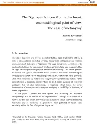 The Nganasan Lexicon from a Diachronic Onomasiological Point of View: the Case of Metonymy1