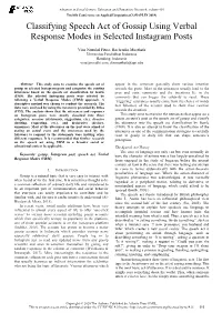 Classifying Speech Act of Gossip Using Verbal Response Modes in Selected Instagram Posts