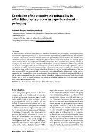 Correlation of Ink Viscosity and Printability in Offset Lithography Process on Paperboard Used in Packaging