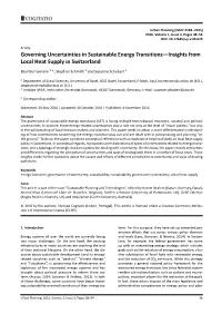 Governing Uncertainties in Sustainable Energy Transitions—Insights from Local Heat Supply in Switzerland