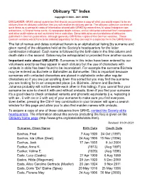 Obituary "E" Index