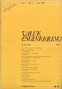VALUE ENGINEERING in This Issue