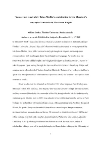 'You Are My Australia': Brian Medlin's Contribution to Iris Murdoch's