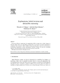 Explanations, Belief Revision and Defeasible Reasoning