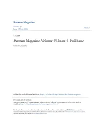 Furman Magazine. Volume 43, Issue 4 - Full Issue Furman University