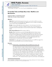 Personality Traits and Body Mass Index: Modifiers and Mechanisms