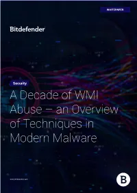 A Decade of WMI Abuse – an Overview of Techniques in Modern Malware