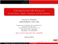 Calculus for the Life Sciences I Lecture Notes – Limits, Continuity, and the Derivative
