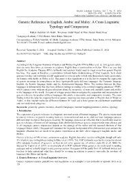 Generic Reference in English, Arabic and Malay: a Cross Linguistic Typology and Comparison