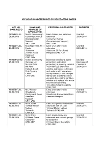 Applications Determined by Delegated Powers App No. Date Rec'd Name and Address of Applicant(S) Proposal & Location Decisi