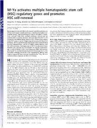NF-Ya Activates Multiple Hematopoietic Stem Cell (HSC) Regulatory Genes and Promotes HSC Self-Renewal