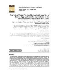 Analysis of Petro-Physico-Mechanical Properties of Coarse Aggregate and Its Implications on the Performance Characteristics of Concrete
