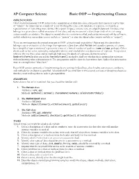AP Computer Science Basic OOP — Implementing Classes