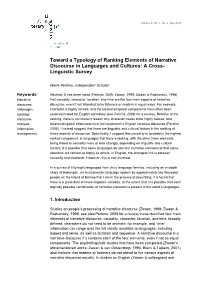 Toward a Typology of Ranking Elements of Narrative Discourse in Languages and Cultures: a Cross- Linguistic Survey