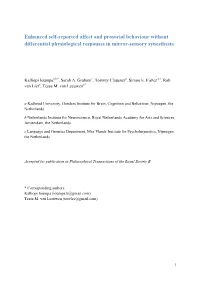 Enhanced Self-Reported Affect and Prosocial Behaviour Without Differential Physiological Responses in Mirror-Sensory Synesthesia