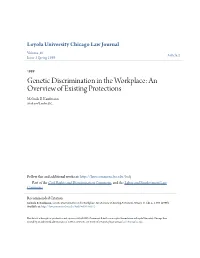 Genetic Discrimination in the Workplace: an Overview of Existing Protections Melinda B